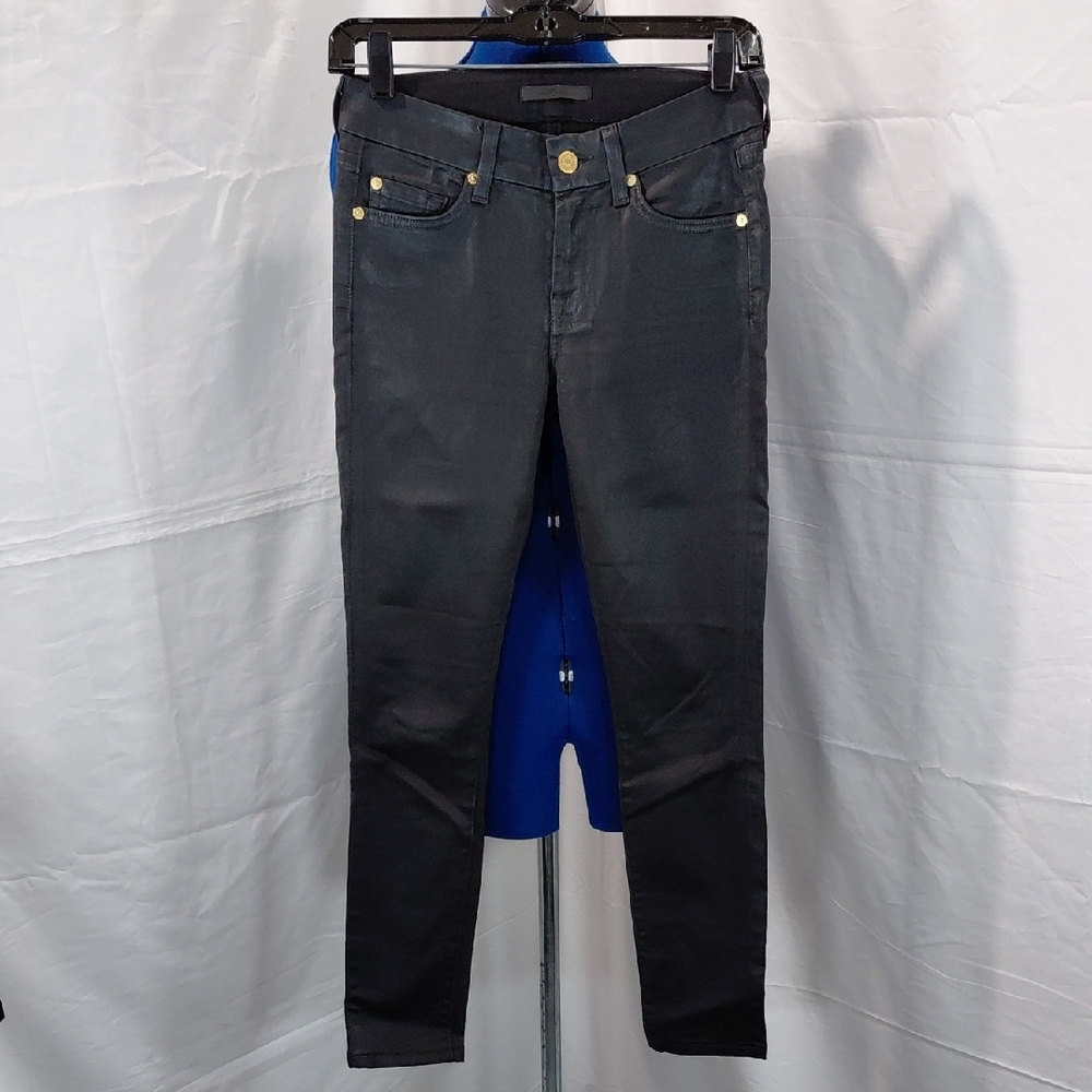 7 For All Mankind Dark Skinny Jeans with Gold Accents
